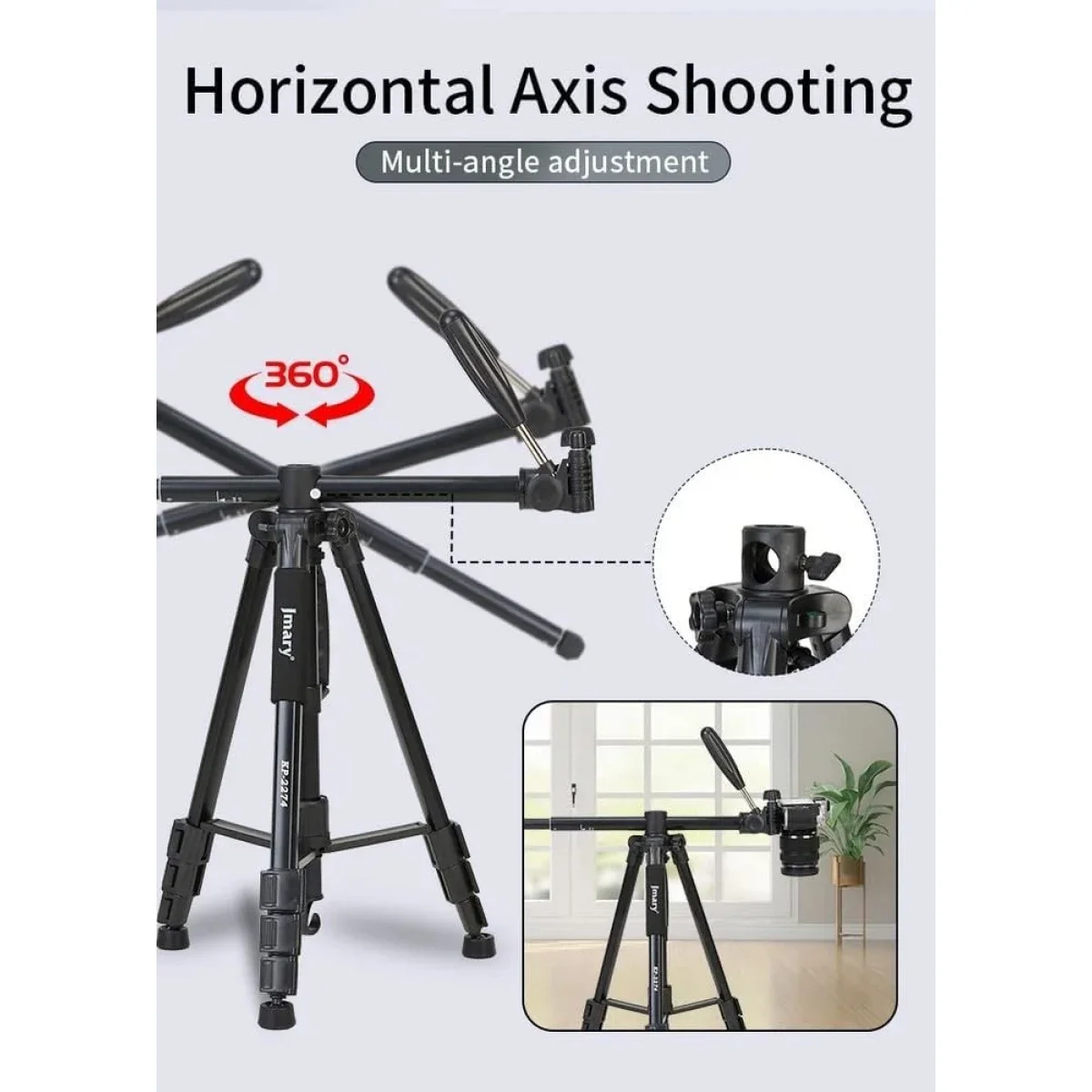 Jmary KP-2274 Professional Multi-Functional Tripod 1.67m Black - Thumbnail 4