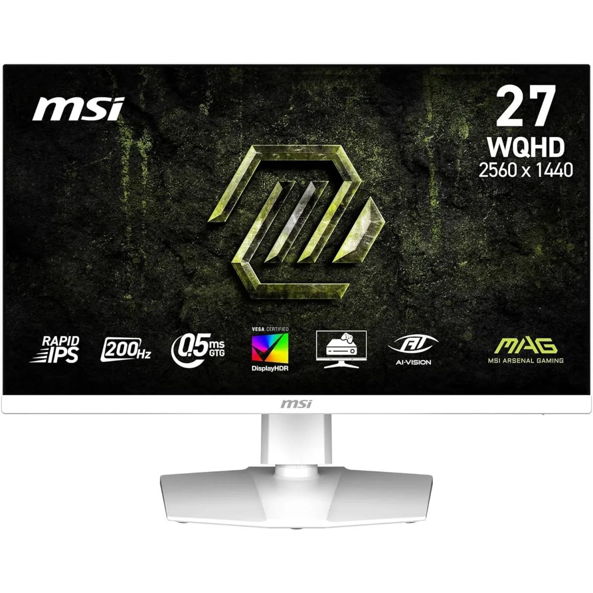 MSI 27-inch Flat Rapid IPS WQHD 2K Gaming Monitor, 200Hz, 0.5ms, HDR400, G-SYNC Compatible, Wide Color Gamut, Ergonomic Stand, 3-Year Warranty – MAG 274QRFW E20