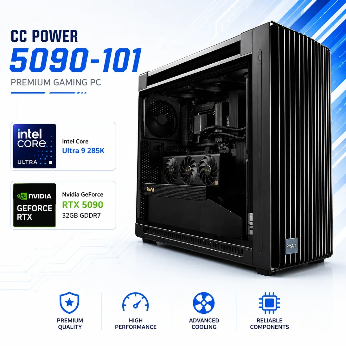كمبيوتر ألعاب CC POWER 5090-101 بمعالج Core Ultra 9 285K وكرت RTX 5090 ورام 64GB وتخزين 2TB NVMe