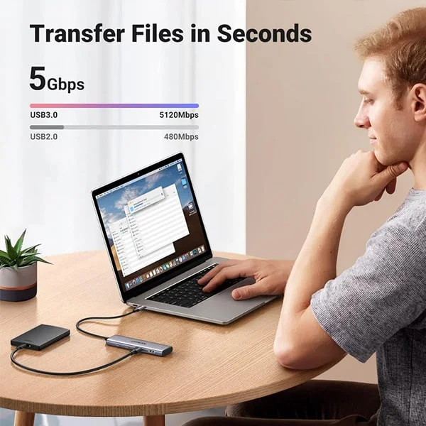 Ugreen 15395 USB-C Hub with 2 USB-C and 2 USB-A 5Gbps Data Ports Aluminum - Thumbnail 4