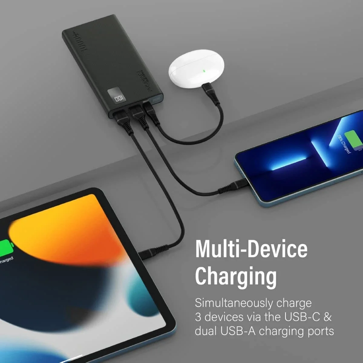 Promate Bolt-10Pro 10000mAh Ultra-Slim Power Bank with 10W USB-C and Dual USB - Black - Thumbnail 2