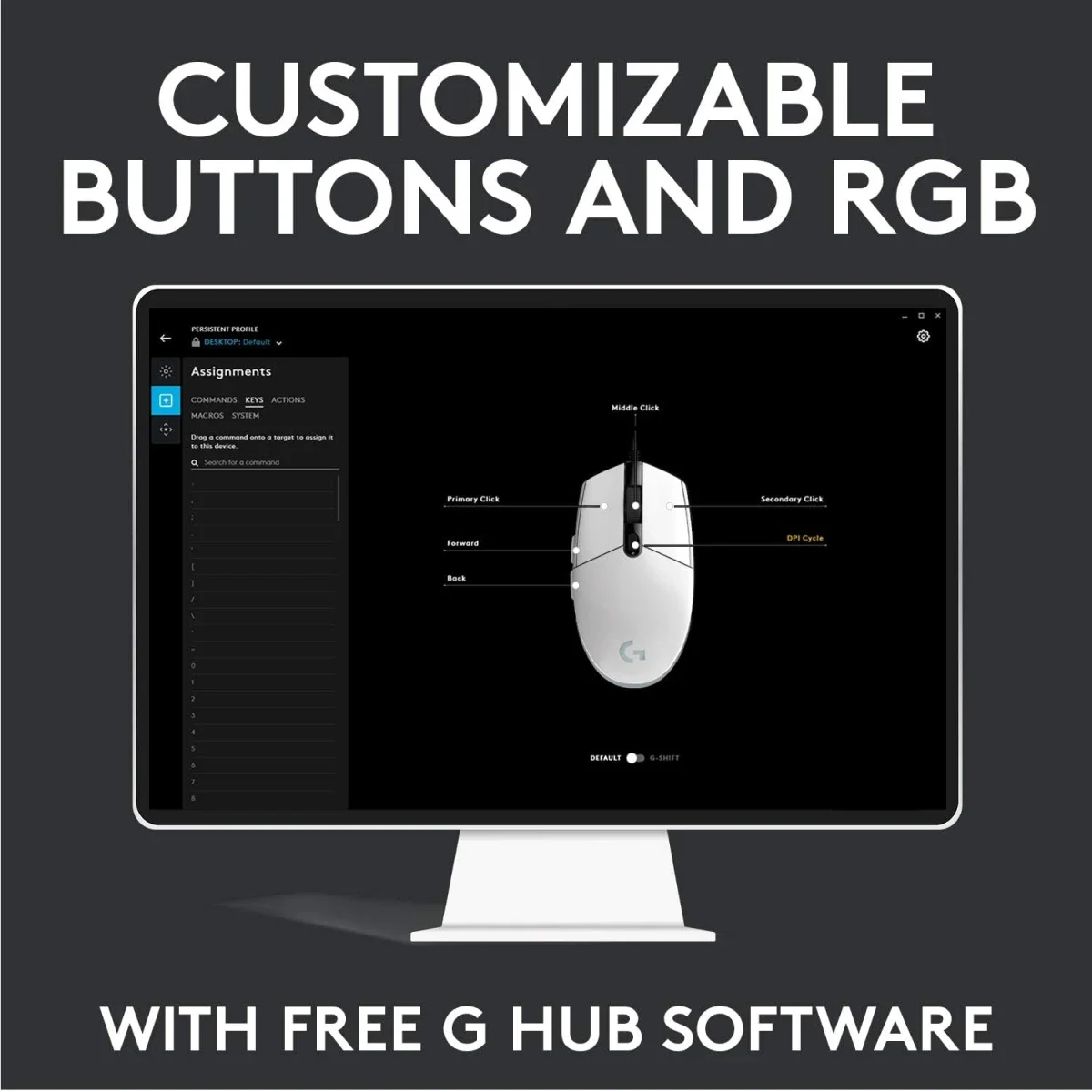 ماوس ألعاب Logitech G203 سلكي بدقة 8,000 DPI وإضاءة LIGHTSYNC RGB، أبيض - Image 3