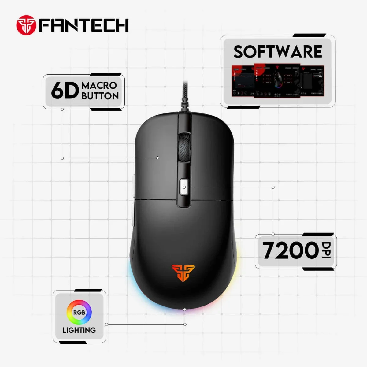 ماوس ألعاب Fantech Kanata S VX9S سلكي 7200 DPI RGB أسود - Thumbnail 5