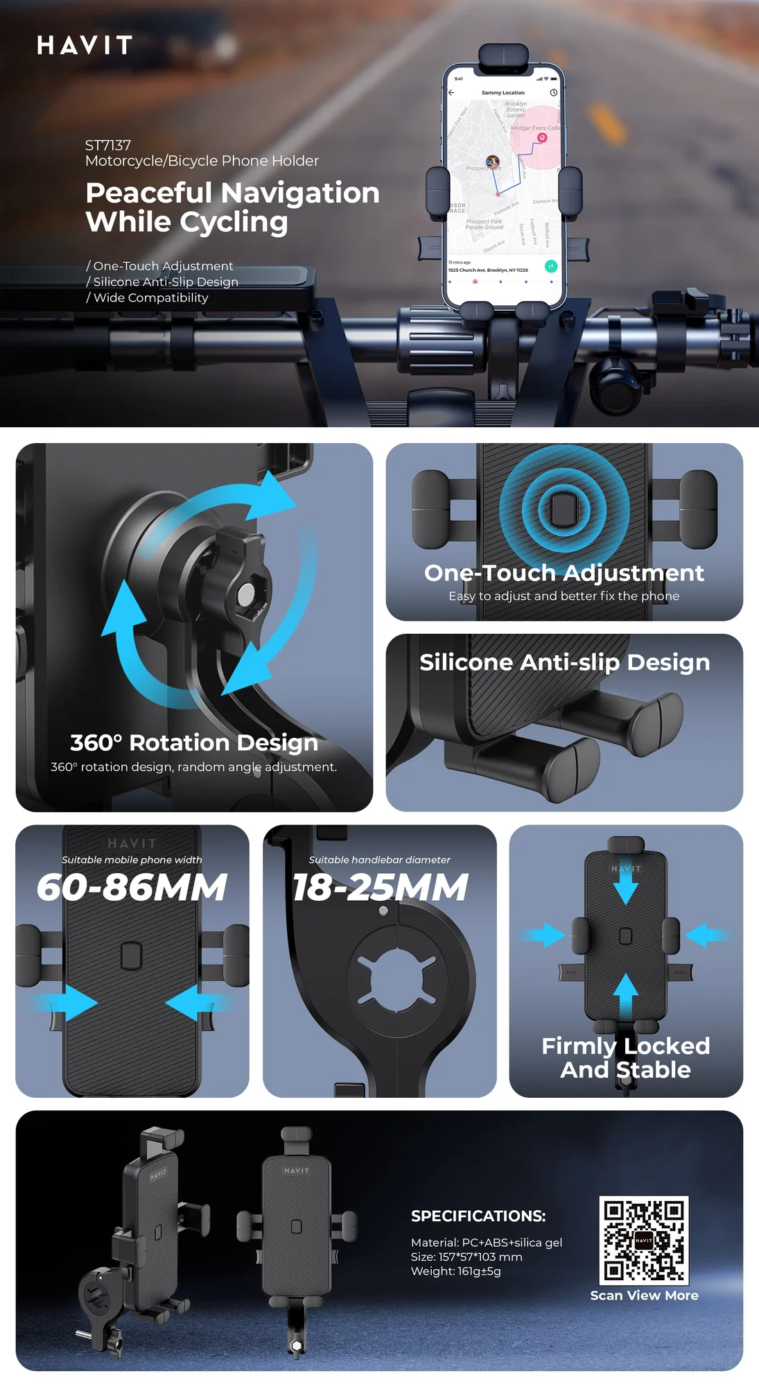 HAVIT ST7137 Motorcycle & Bicycle Phone Holder - Thumbnail 4
