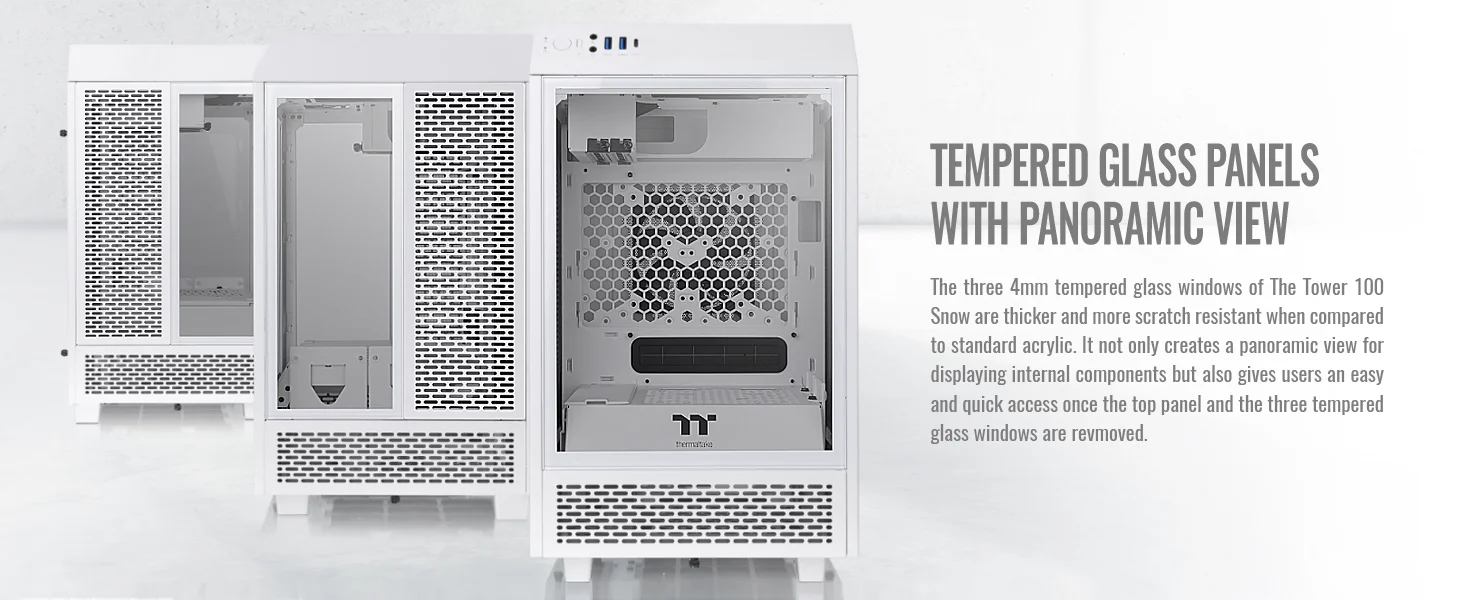 هيكل كمبيوتر Thermaltake The Tower 100 ميني تاور زجاج مقسى Mini-ITX باللون الأبيض - Image 11