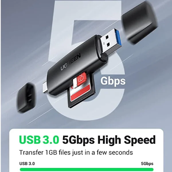 قارئ بطاقات Ugreen 80191-CM304 TF/SD بمنفذي USB-C وUSB-A 3.0 - Thumbnail 8