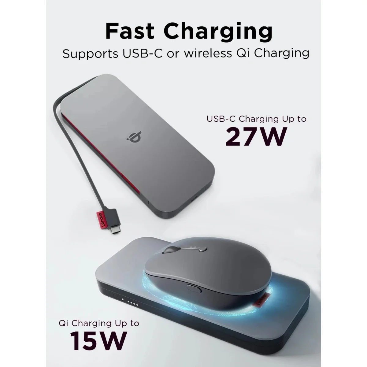 Lenovo Go Wireless Power Bank 10000mAh 30W Qi 15W Storm Grey