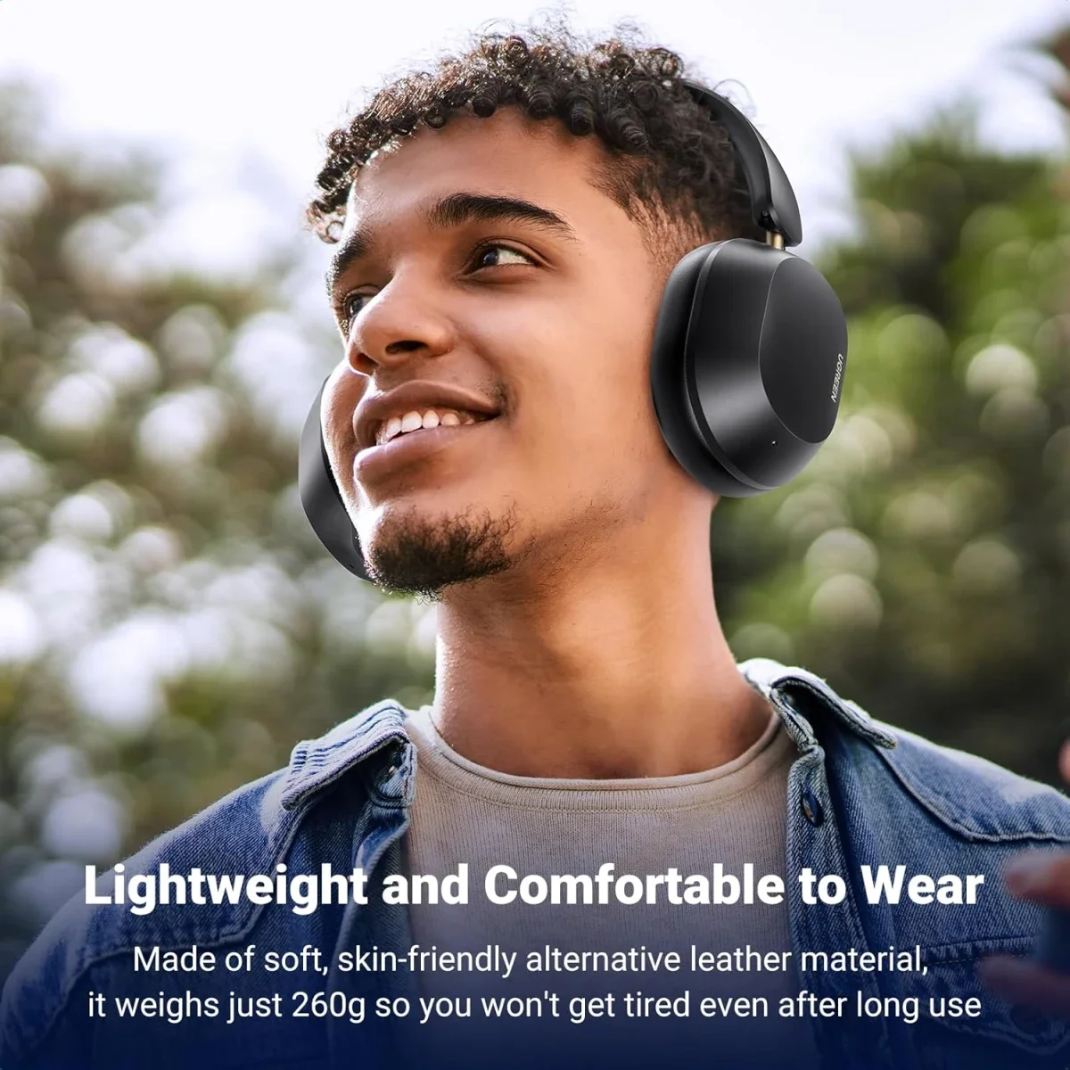 سماعات رأس Ugreen HiTune Max5c فوق الأذن بتقنية Bluetooth 5.4 وعزل ضوضاء تكيفي وبطارية 75 ساعة - أسود - Image 3