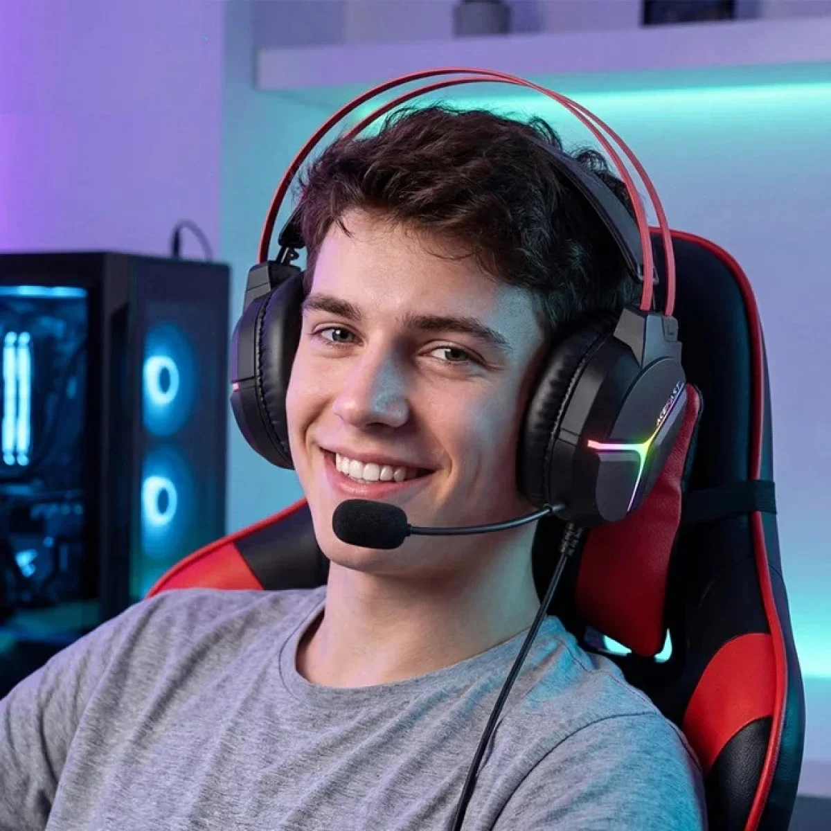 ACEFAST H16 Wired Gaming Headset with 50mm Drivers, RGB and 2m Cable - Black - Thumbnail 4
