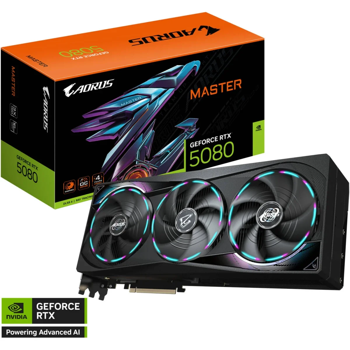 كرت شاشة GIGABYTE AORUS GeForce RTX 5080 MASTER بسعة 16GB GDDR7 وPCIe 5.0 - Image 1