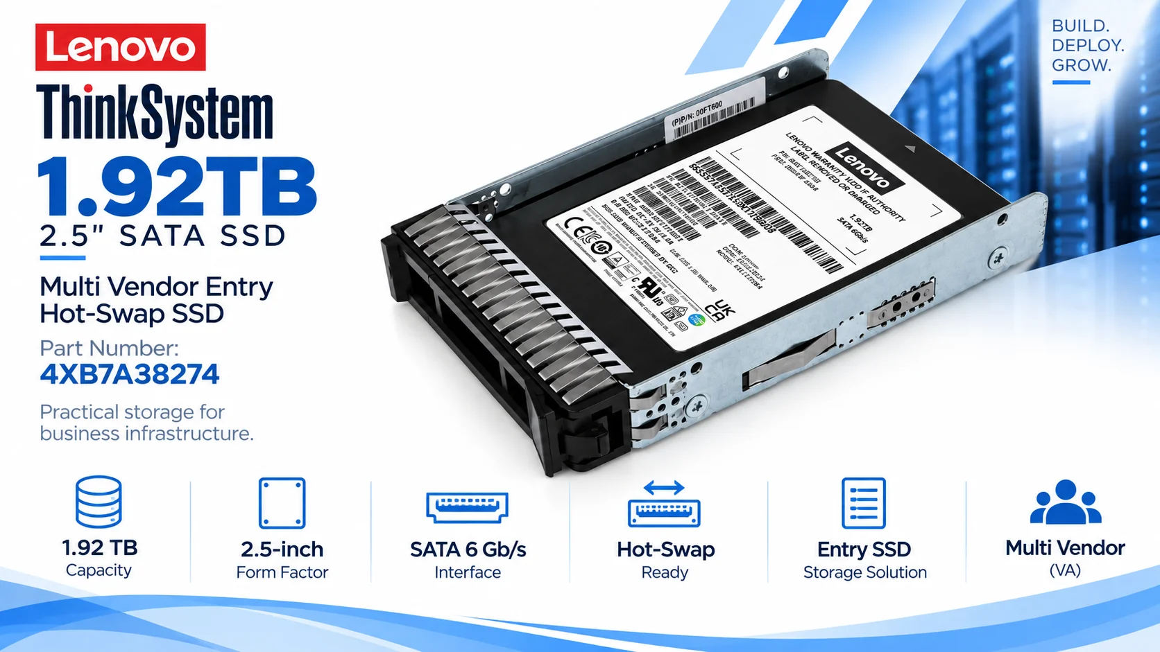 قرص SSD Lenovo ThinkSystem بسعة 1.92TB مقاس 2.5 إنش Multi Vendor Entry SATA 6Gb/s قابل للتبديل الساخن - Thumbnail 3