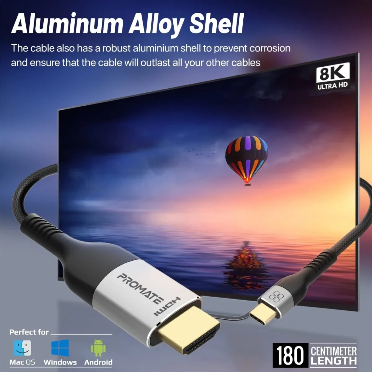 كابل USB-C إلى HDMI من Promate MediaCord-8K بسرعة 48Gbps ودقة 8K 60Hz - Image 4