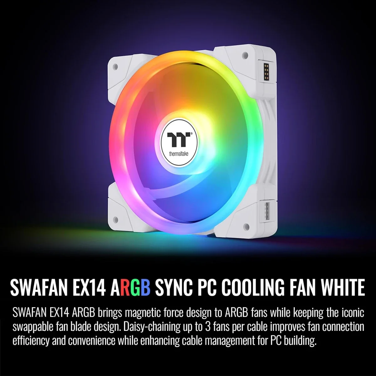 مروحة تبريد PC Thermaltake SWAFAN EX 14 ARGB ثلاثية باللون الأبيض - Thumbnail 4