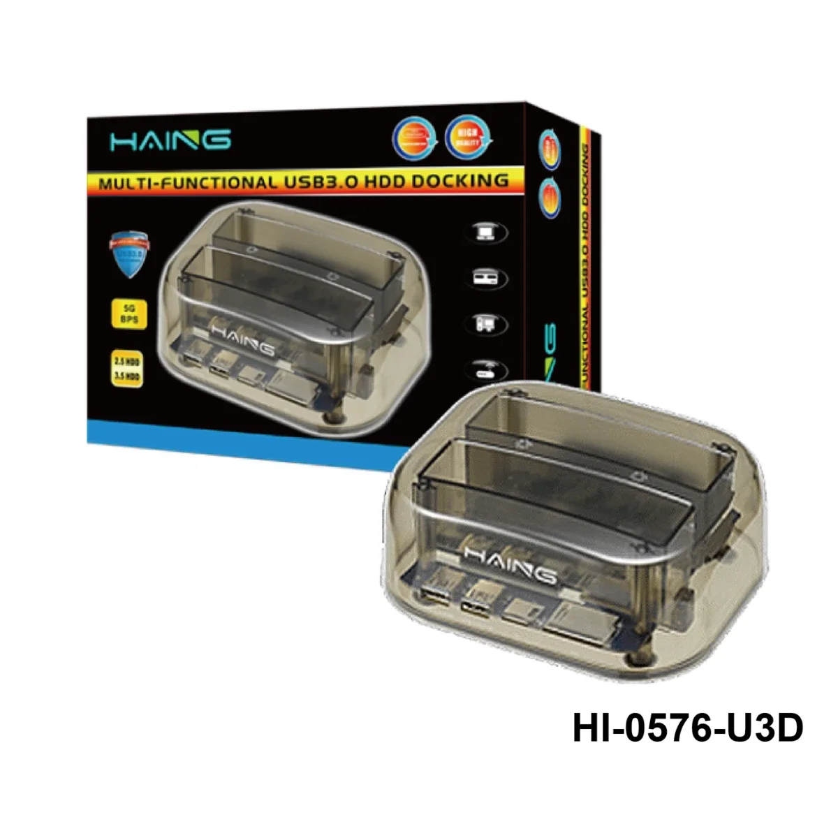 قاعدة توصيل أقراص HDD HAING HI-0576-U3D USB 3.0 SATA III وIDE مع قارئ بطاقات