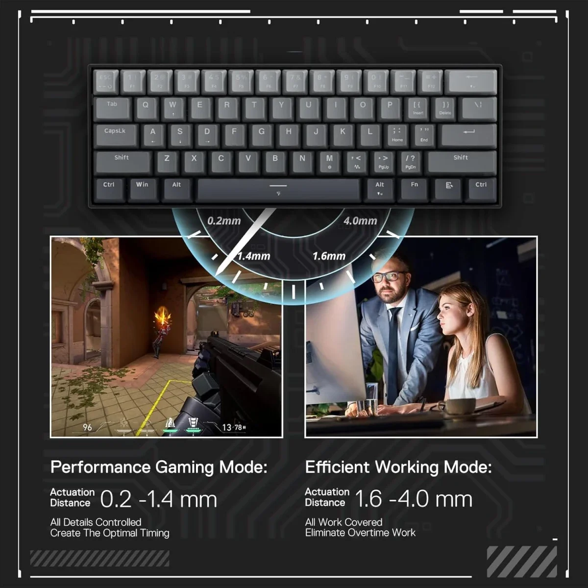 Redragon FIZZ K617GGB 60% Wired Magnetic Switch Gaming Keyboard, 8KHz, 0.1ms, Misty Grey - Thumbnail 8