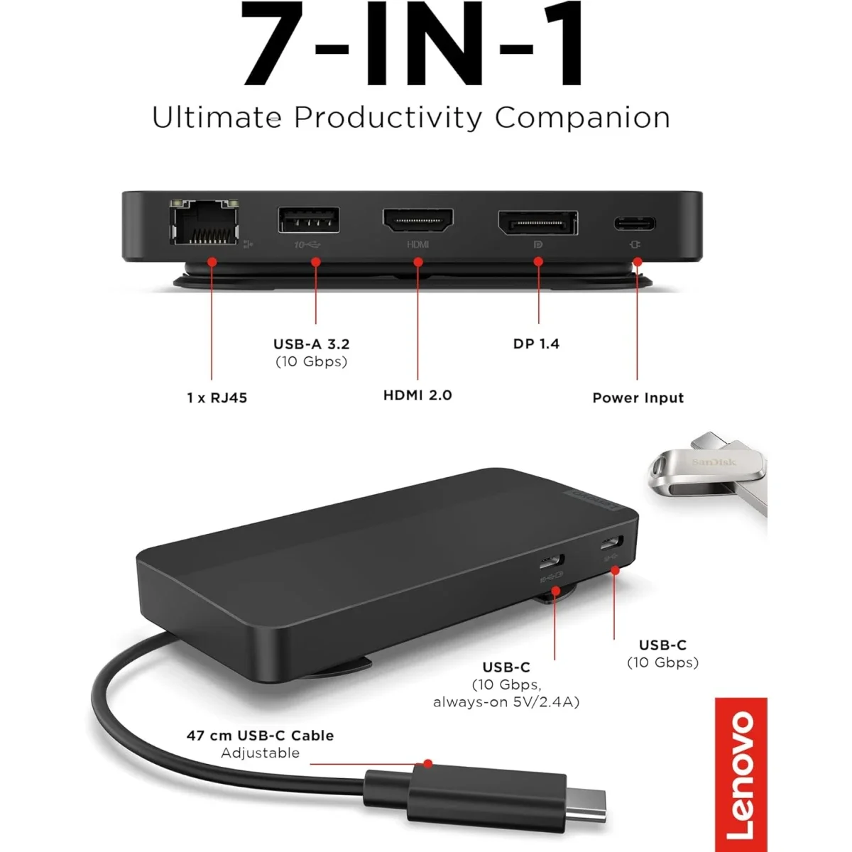 محطة إرساء Lenovo USB-C محمولة بشاشتين مع DP 1.4 وHDMI 2.0 وشحن 65 واط - Image 7