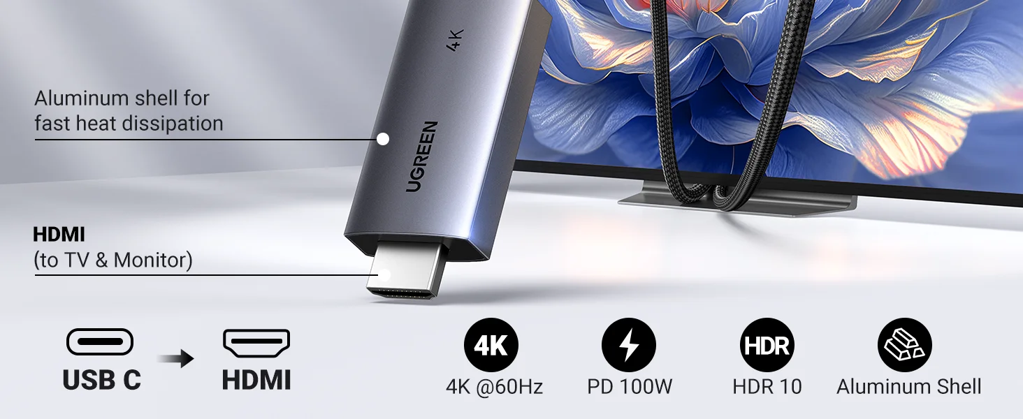 Ugreen USB-C to HDMI Cable with 100W PD Charging, 4K@60Hz, 2M - Image 12