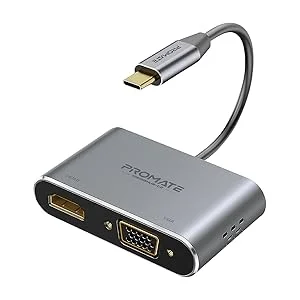 Promate MediaHub-C2 USB-C to HDMI & VGA Adapter 4K Aluminium Dual Display - Image 8