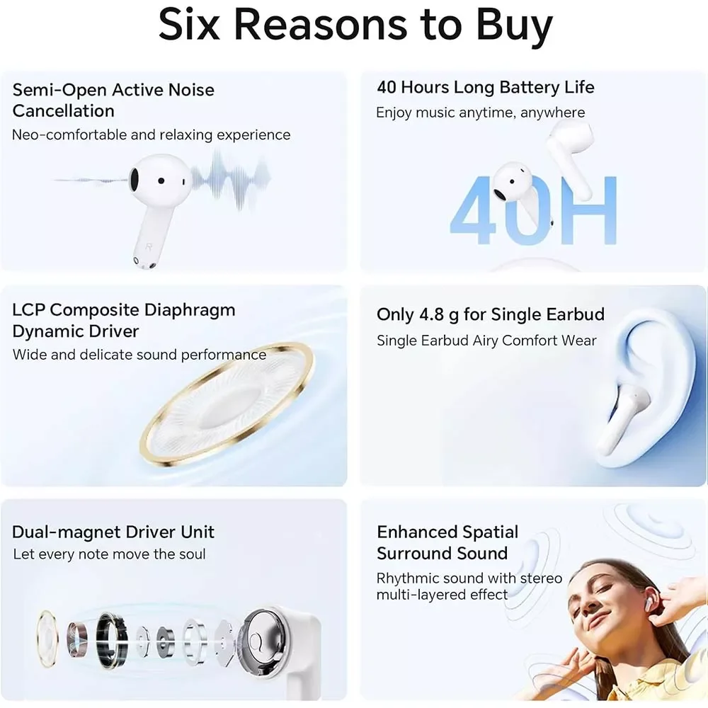 HONOR Choice X7e Earbuds with Active Noise Cancelling, White, ORF-ME00 - Thumbnail 6