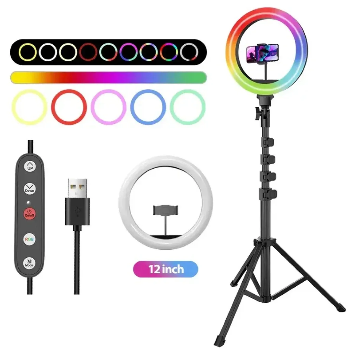 مصباح حلقي LED Proove Halo12 RGB مقاس 12 إنش مع حامل ثلاثي - أبيض