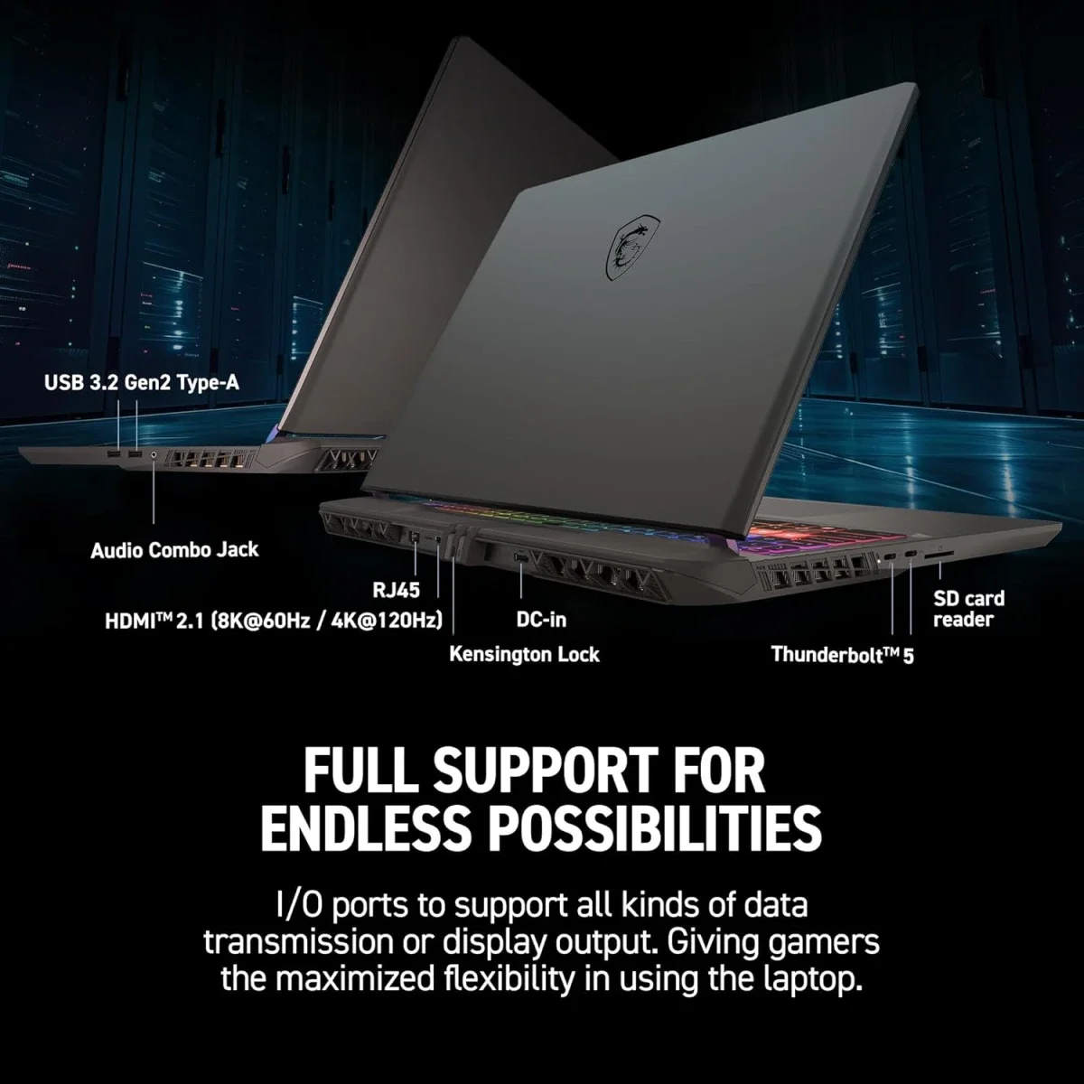 MSI Vector 16 HX AI (2025) A2XWHG Gaming Laptop Intel Core Ultra 7 255HX, RTX 5070 Ti, 16.0-inch 2.5K 240Hz IPS, 16GB RAM, 512GB SSD, Cosmos Gray - Thumbnail 6