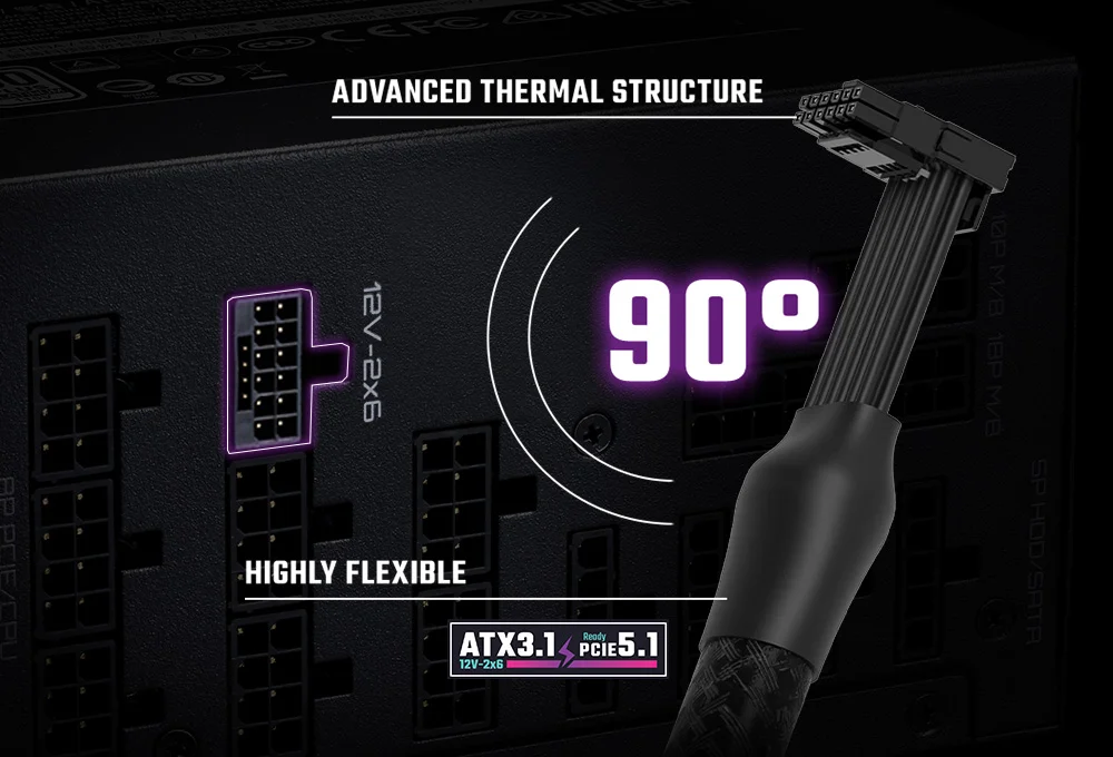 مزود طاقة Cooler Master V Platinum V2 بقدرة 1300 واط، 80 Plus Platinum، معياري بالكامل، ATX 3.1 - Thumbnail 13