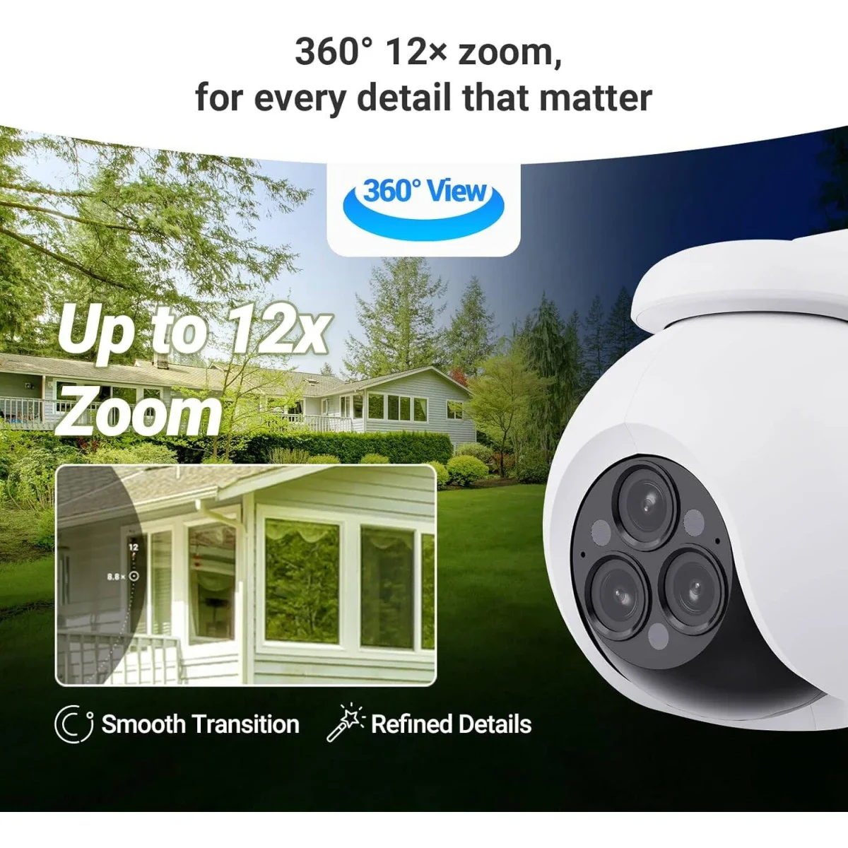 كاميرا منزلية ذكية Wi‑Fi بعدسات ثلاثية Ezviz H80f Multi بدقة 2K+ باللون الأبيض - Image 9