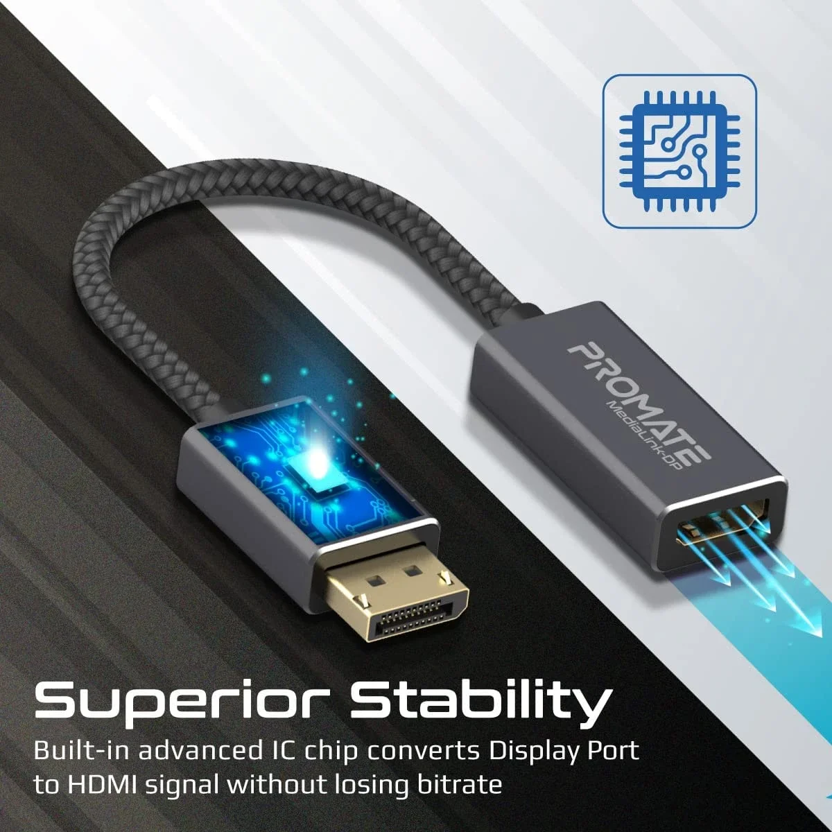 محول DisplayPort إلى HDMI من Promate MediaLink-DP بدقة 4K 60Hz مع موصلات مطلية بالذهب وكابل نايلون - Thumbnail 4
