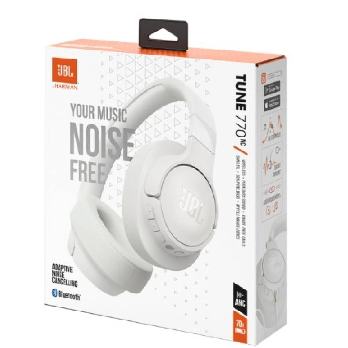 سماعات رأس JBL Tune 770NC لاسلكية فوق الأذن، بلوتوث 5.3، عزل ضوضاء، 70 ساعة، أبيض