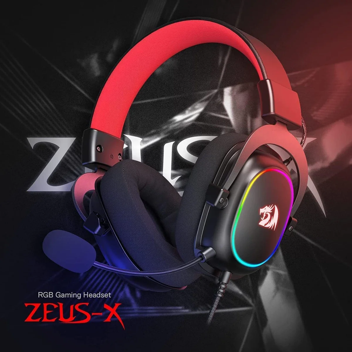 Redragon H510 Zeus-X RGB Gaming Headset with 7.1 Surround Sound and 53mm Drivers - Black - Thumbnail 9