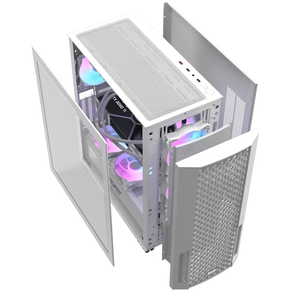 كيس كمبيوتر DarkFlash DF2100 ميد تاور ATX أبيض مع 4 مراوح ARGB مركبة مسبقاً - Thumbnail 2