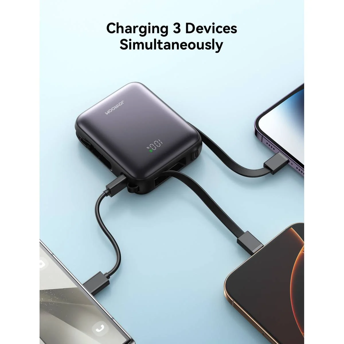 JOYROOM JR-PBF27 10000mAh Mini Power Bank 22.5W with Built-In Type-C & Lightning Cables - Black - Thumbnail 2