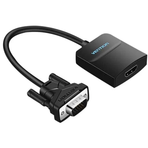 Vention ACNBB VGA Male to HDMI Female Converter, 3.5mm Audio & microUSB Power Cables, 0.15m, Black
