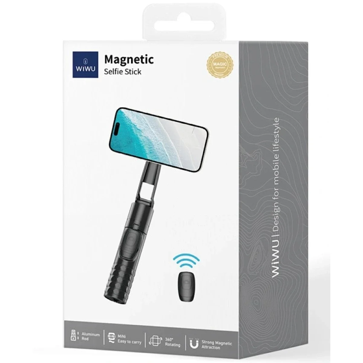 WIWU Wi-SE014 Magnetic Bluetooth Selfie Stick with Tripod and Remote Control - Black