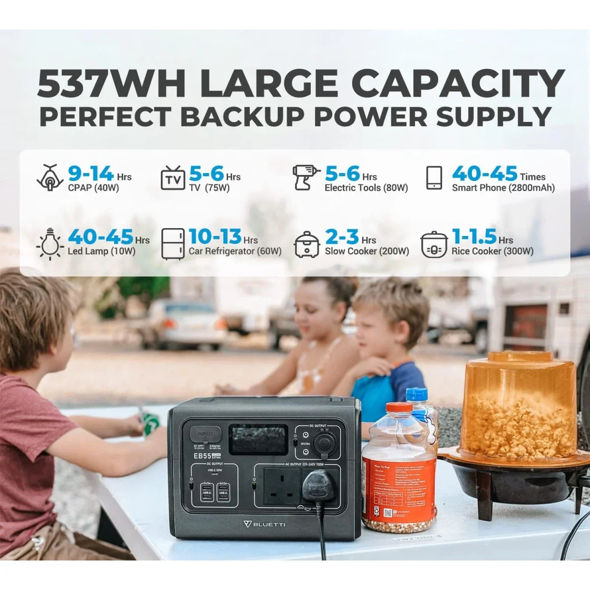 محطة طاقة محمولة BLUETTI EB55 بسعة 537Wh وقدرة 700W LiFePO4 رمادي - Thumbnail 7