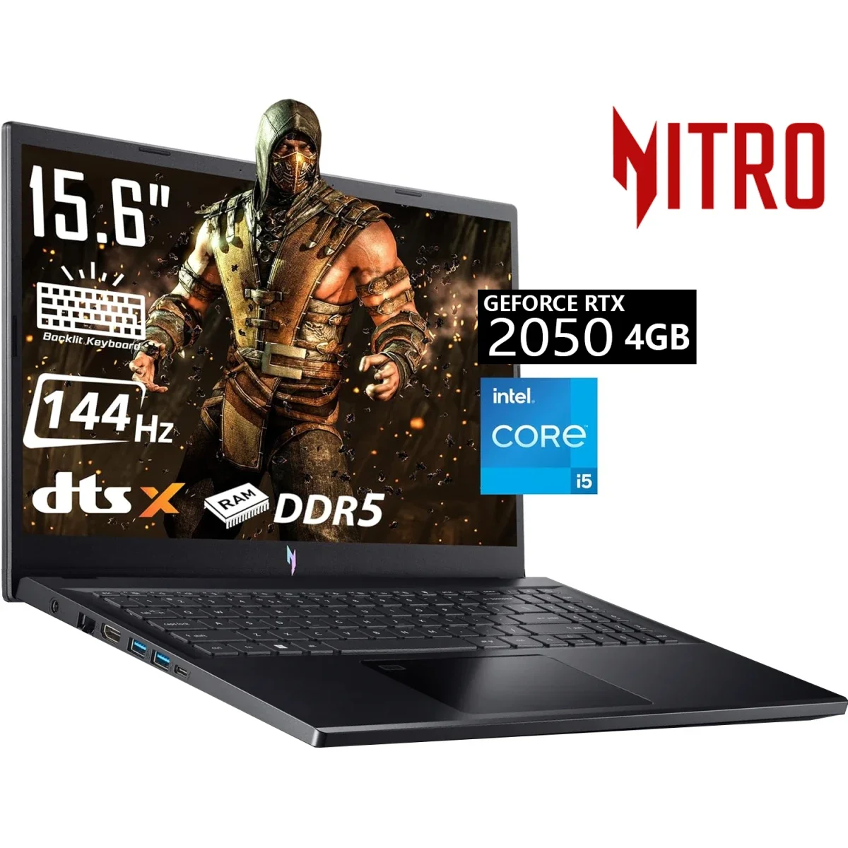 Acer Nitro V15 ANV15-51-59RM 15.6-Inch FHD 144Hz Gaming Laptop, Intel Core i5-13420H, RTX 2050 4GB, 8GB DDR5, 512GB SSD, Black