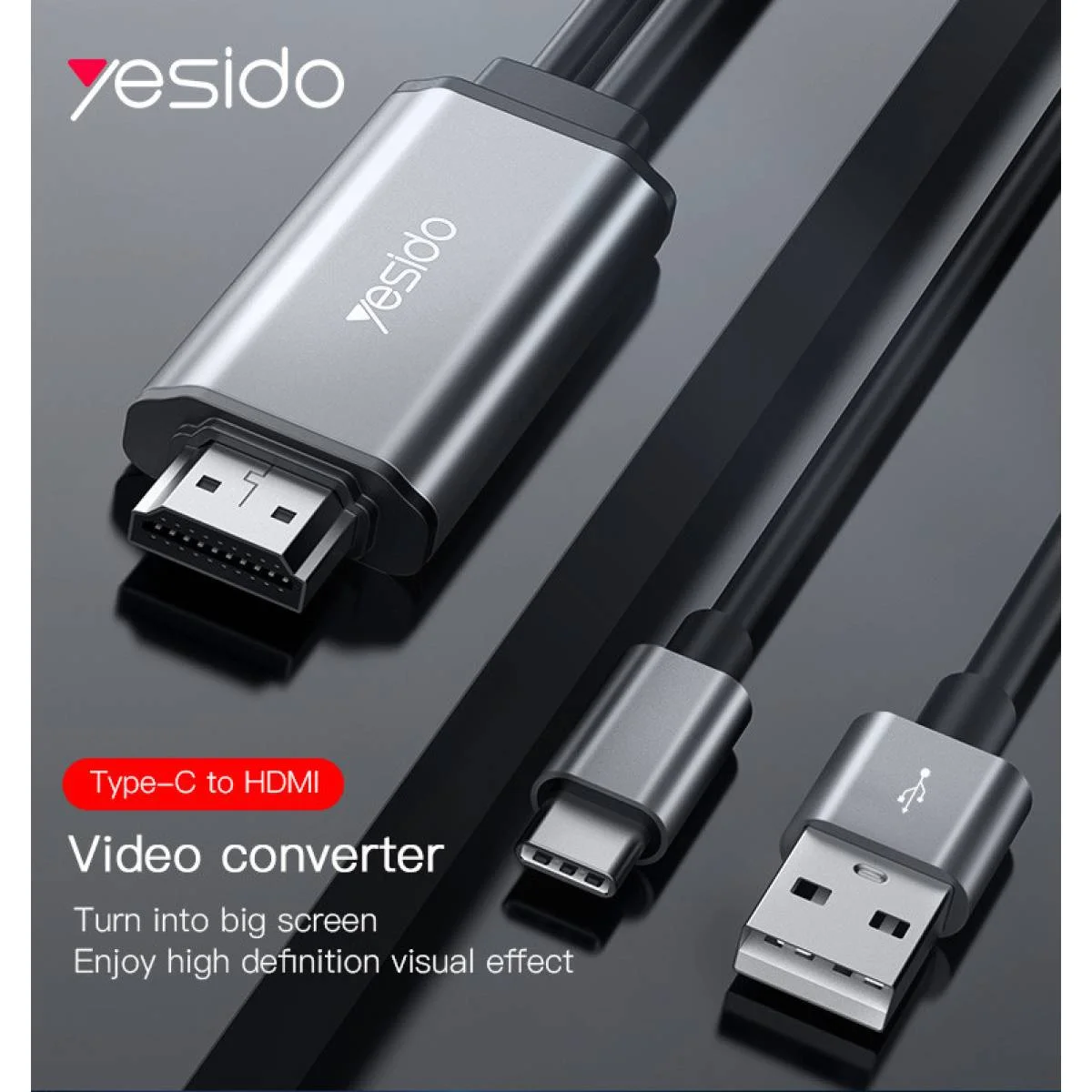 كيبل فيديو YESIDO HM02 من Type-C إلى HDMI بطول 2 متر 4K 60Hz - Image 3