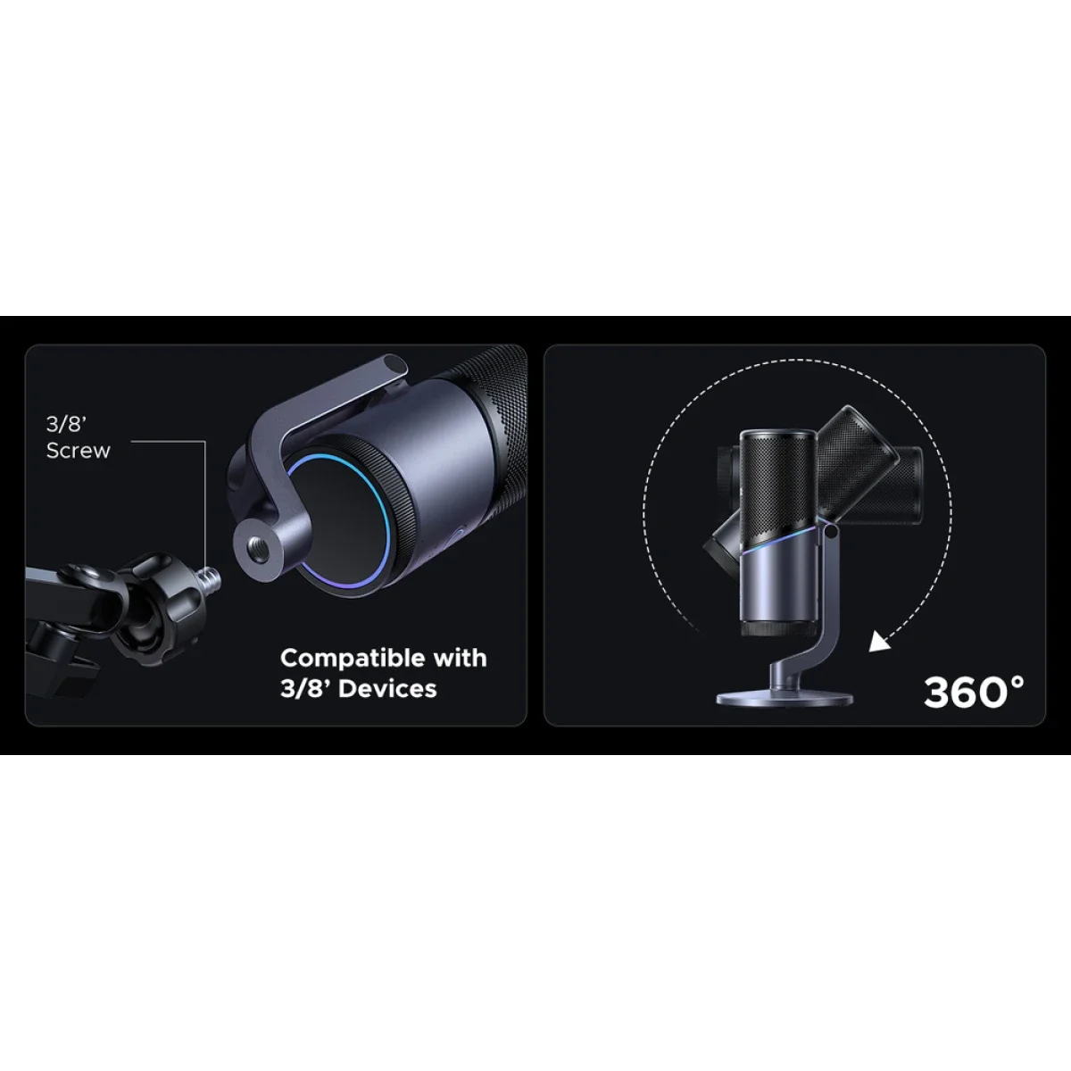 Ugreen CM769 USB Condenser Microphone with RGB, 24-bit/96 kHz Cardioid Pickup - Dark Gray - Image 8
