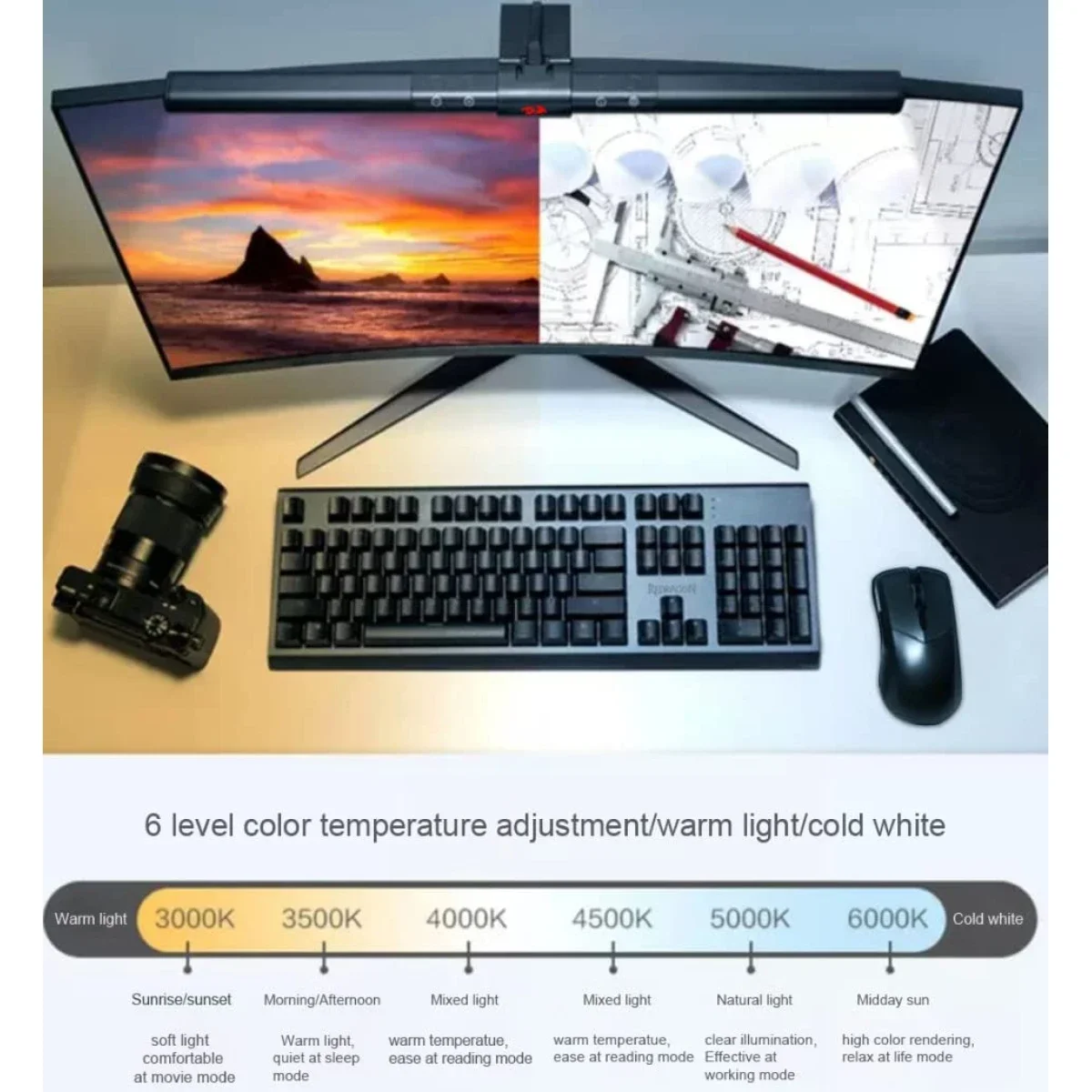 مصباح شاشة LED Redragon GML-113 Beryl مع تعتيم بدرجات لون 6 مستويات - Thumbnail 6