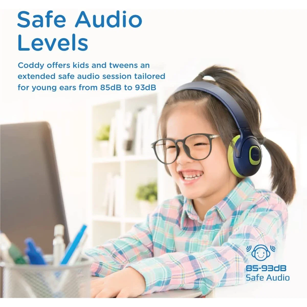 Promate Coddy Kids Wired & Wireless Headphones, 85dB-93dB Safe Volume, 20H Playtime, Emerald - Thumbnail 3