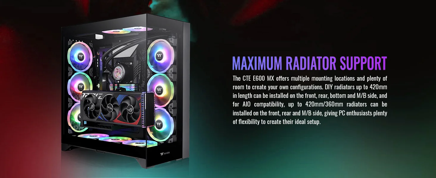 Thermaltake CTE E600 MX E-ATX Mid-Tower Case with 3-Way Floating GPU Bracket and 400mm PCIe 4.0 Riser Cable - Black - Image 16