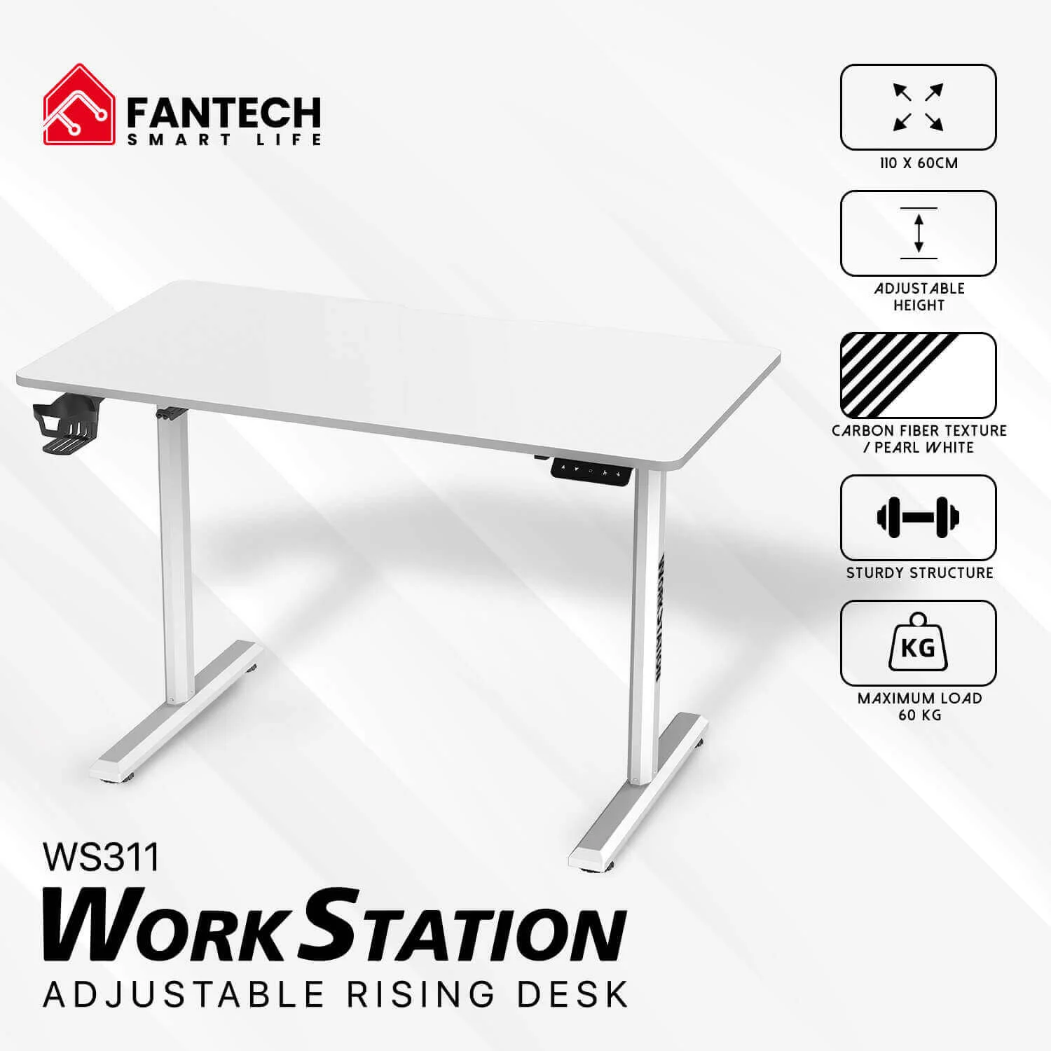 Fantech Workstation WS311 Adjustable Rising Desk White - Thumbnail 2