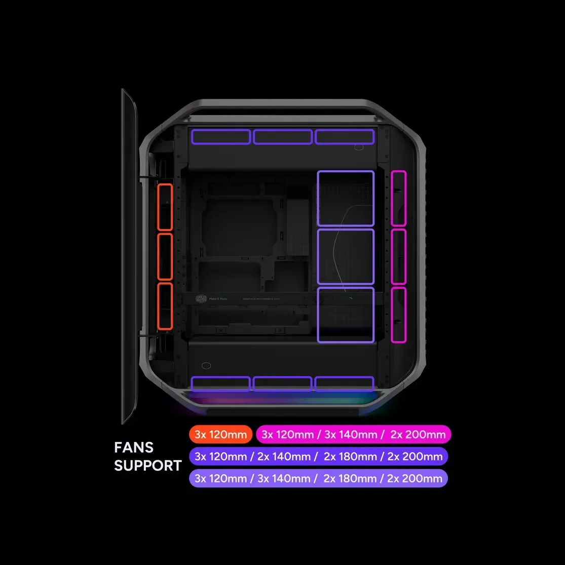 هيكل كمبيوتر Full Tower Cooler Master Cosmos Alpha مع FreeForm 2.0 ودعم كرت شاشة 400 مم وراديتر 420 مم وUSB-C بسرعة 20Gbps - Image 10