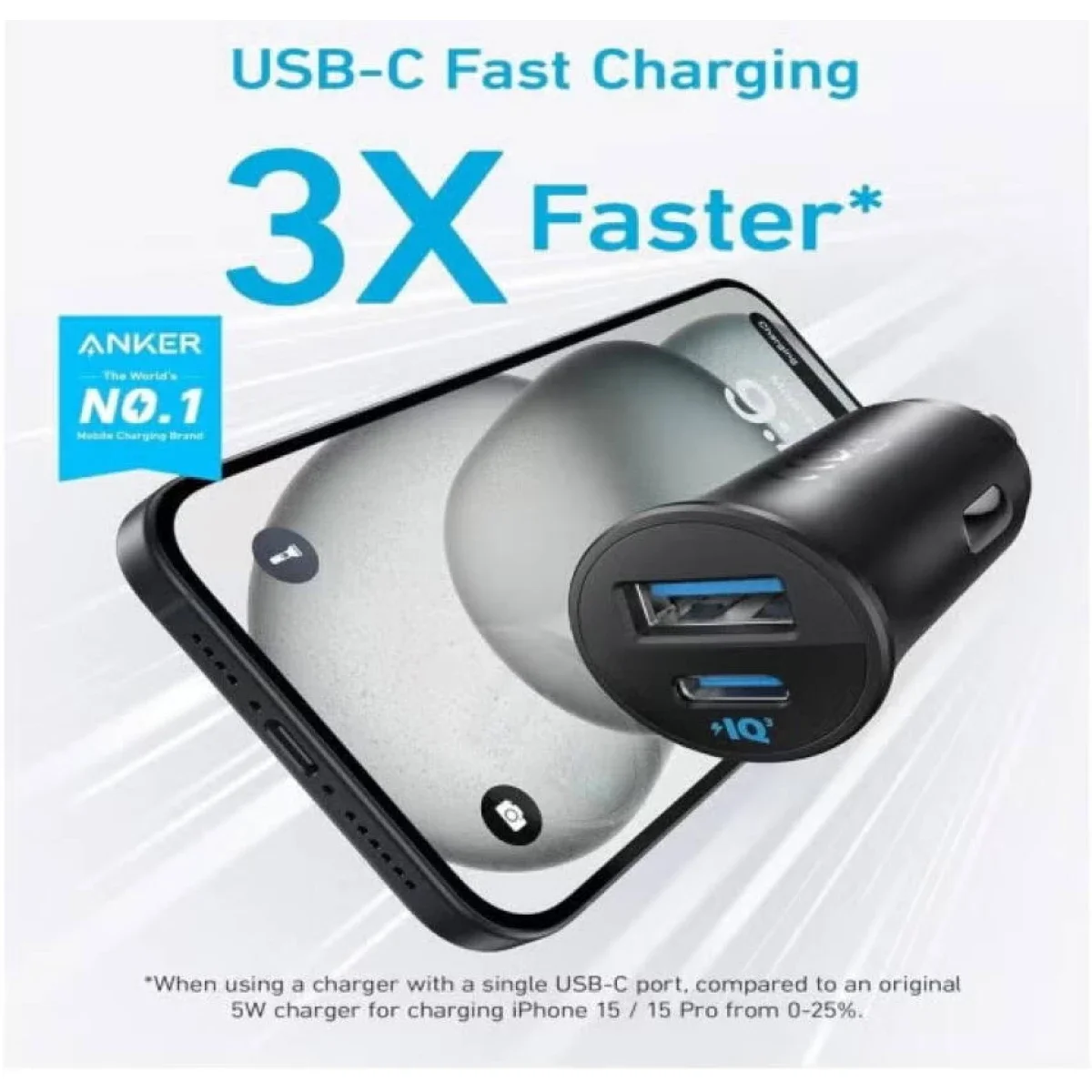 Anker 30W 2-Port USB-C & USB-A Car Charger with PowerIQ 3.0 - Black - Image 5