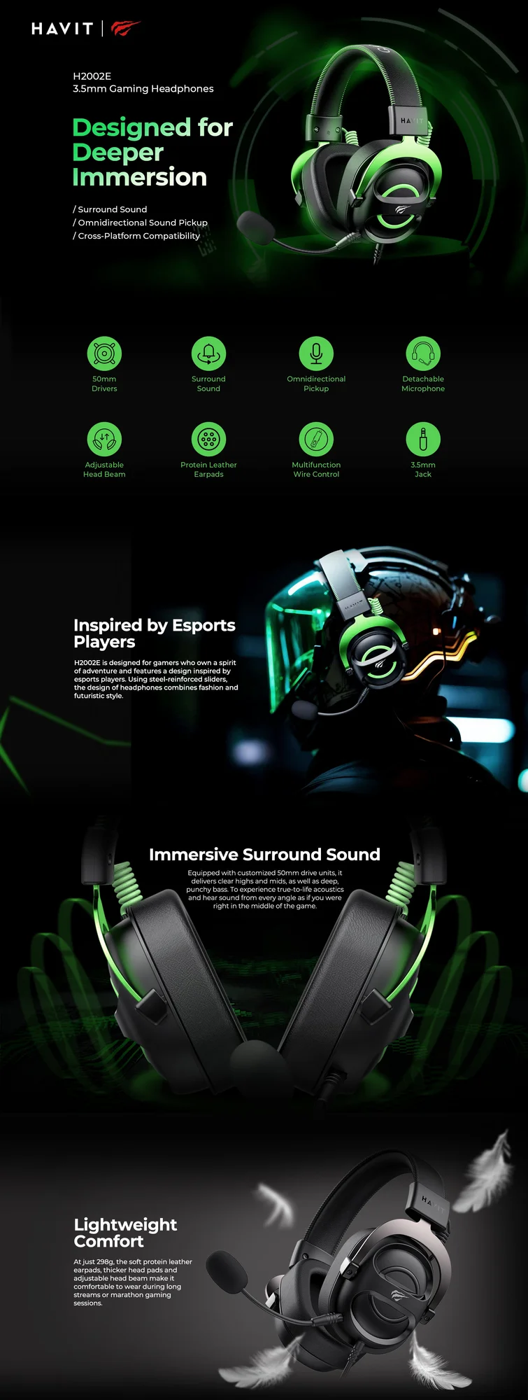 HAVIT H2002E GAMENOTE Gaming Headphones with Microphone - Thumbnail 5