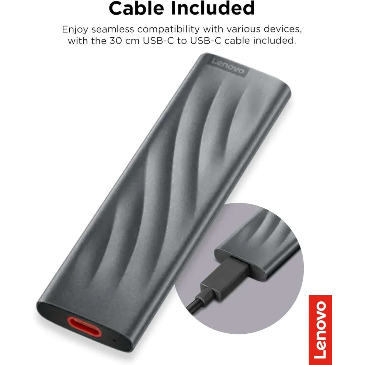 وحدة SSD خارجية محمولة Lenovo PS8 سعة 1 تيرابايت USB 3.2 Gen 2، رمادي عاصف - Thumbnail 6