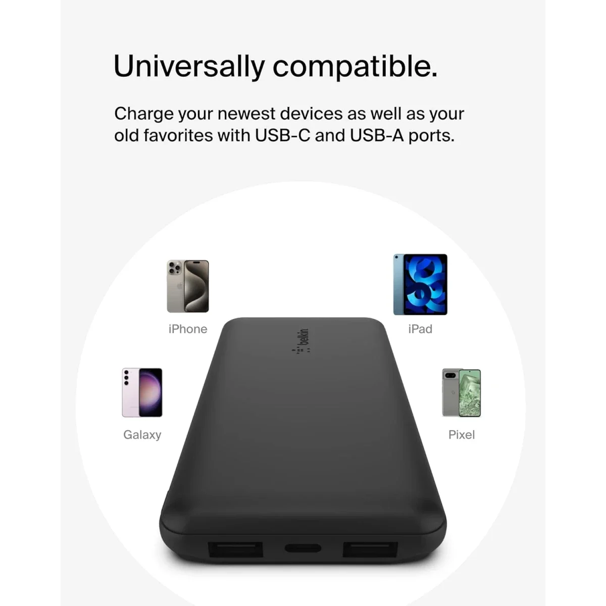 Belkin BoostCharge 10,000mAh USB-C Power Bank with 2 USB-A Ports, 15W - Black - Thumbnail 3