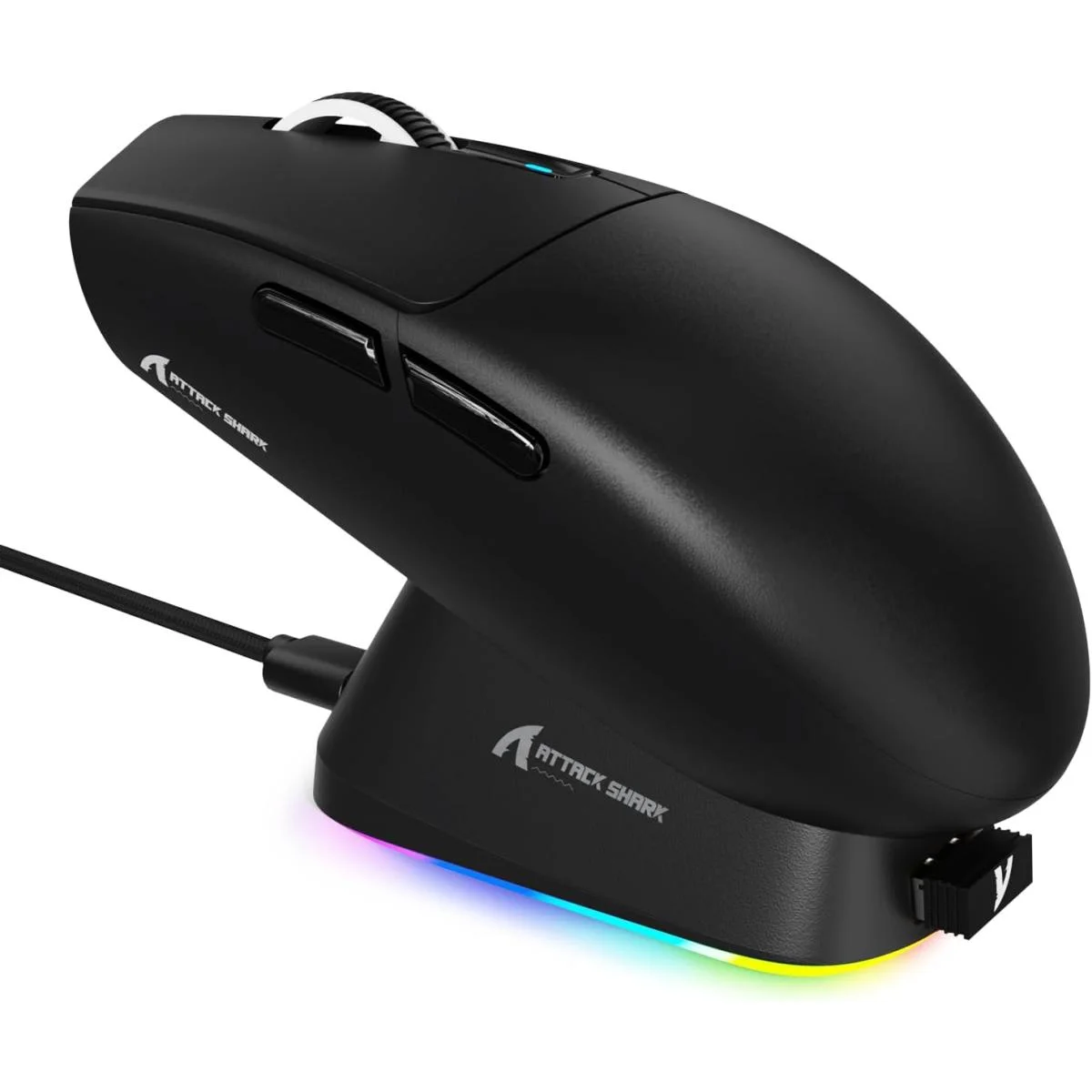 ماوس ألعاب لاسلكي ATTACK SHARK G3PRO مع قاعدة شحن RGB ودقة 25K DPI، أسود