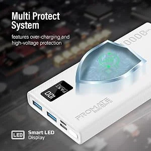 Promate Bolt-10Pro 10000mAh Ultra-Slim 10W Power Bank with USB-C and Dual USB - White - Thumbnail 16