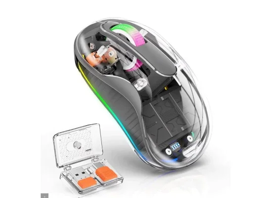 Coteci Crystal Silent RGB Wireless Mouse with Dual USB-A & Type-C Receiver, Bluetooth 5.1, 2.4G, 2400 DPI - Thumbnail 4
